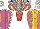 Металлические детали павезы и древнерусская символика парности: 1 – Тонкая золотая, обремененная гвоздями кайма четырежды пересеченная червленью и охрой павезы; 2 – стальные накладки на концах желоба и стальной сквозной процветший внутрь ромб, наложенные на охряную павезу; 3 – противообращенные золотые гаммированные кресты на крыльях багряной павезы; 4 – золотой граненый желоб багровой павезы с парными конскими головами и противообращенными солнечными спиралями; 5 – пример гербовой композиции с использованием космогонической символики приднепровских фибул. Из книги Андрея Силаева «Возрождение русской геральдики»