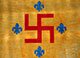 Знамя Ордена Нового Храма Йорга Ланца фон Либенфельза, обр. 1910 г. (по другой версии, лилии были не голубого, а красного цвета, но свастика - красная в обоих случаях)
