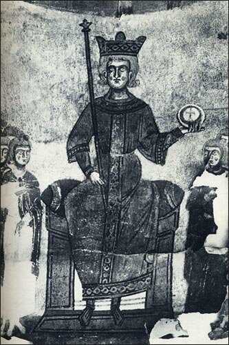 Kaiser Friedrich II. Zeitgenössische Miniatur auf Pergament (1230), Domschatz von Salerno.